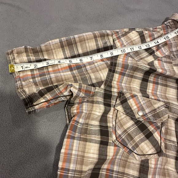 Urban Pipeline Mens Shirt  Large brown and orange plaid  Button Up. Pearl Snap. - Picture 5 of 16